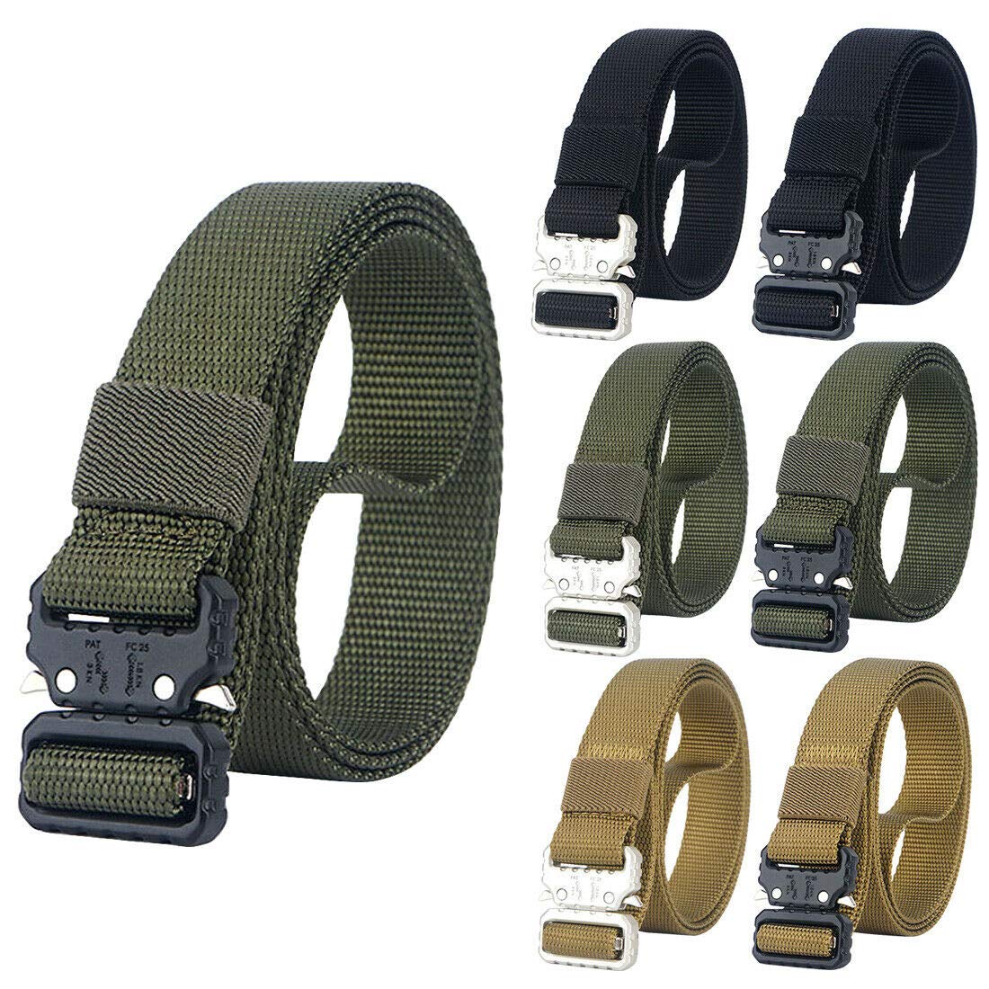 NiceShop16 1 inch Skinny Tactical Belt Military Nylon Webbing Heavy Duty Belts (Army Green (Black Buckle))
