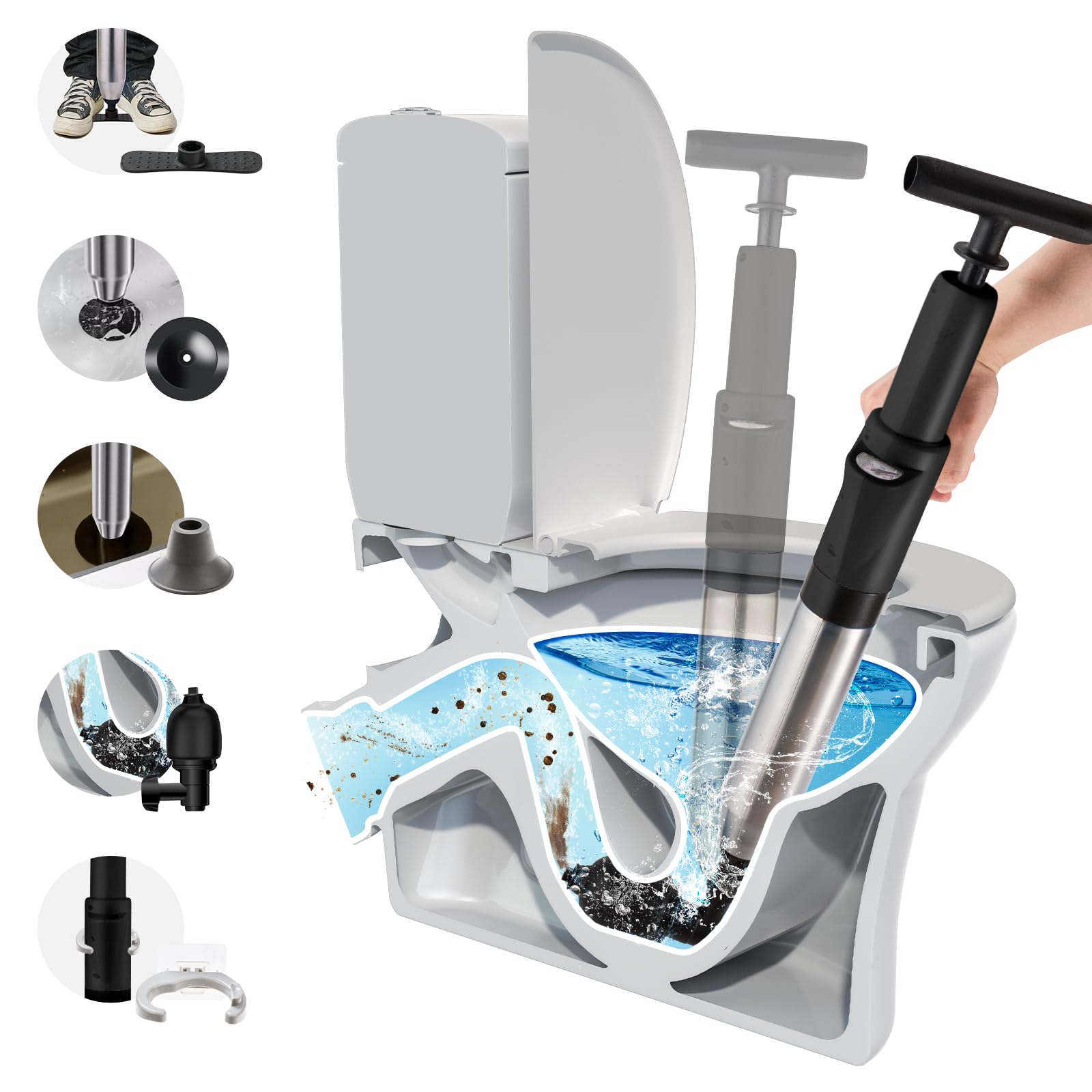 Sewokon Toilet Unblocker Heavy Duty, Toilet Plunger Sink Strongest for Unblocking Toilet Bathtub Sink Kitchen & Pipe Clog (Black)