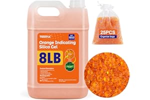 TUXIYA 8 LBS Orange Indicating Silica Gel Desiccant Beads,(Industry Standard 3-5 mm) Rechargeable Silica Gel Beads for 3D Filament, Electronic Devices, Camera, Jewelry, Safe(25PCS Organza Bag)