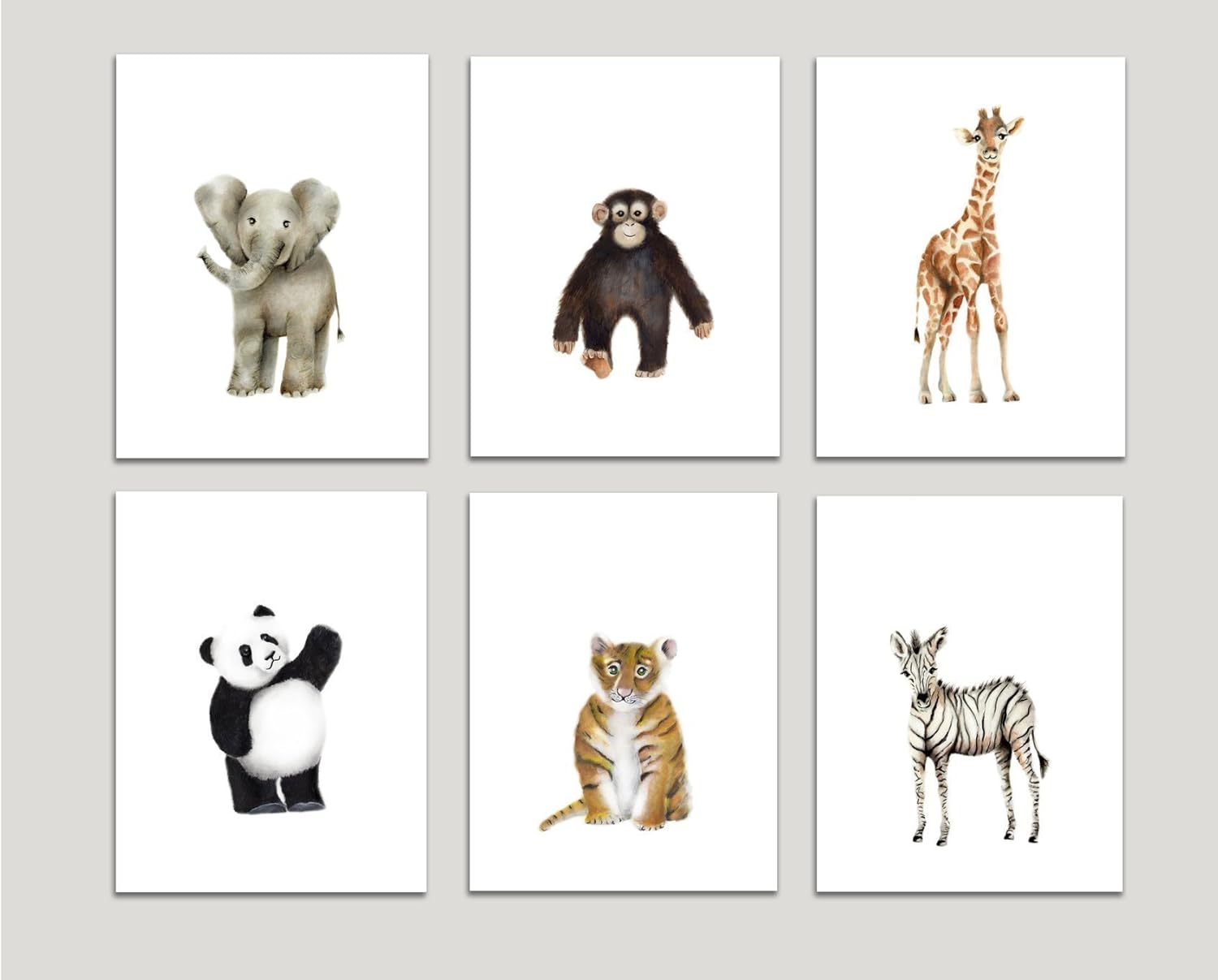 Zoo Animal Nursery Art, Baby Animal Decor, Set of 6 Prints