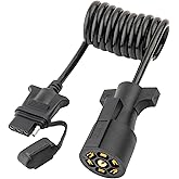 MECMO 7 Way Blade to 4 Way Flat Trailer Adapter Coiled Wiring Harness 5ft Male 7 Pin to 4 Pin Trailer Extension Cord Jacketed