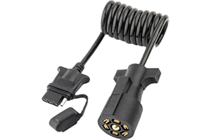MECMO 7 Way Blade to 4 Way Flat Trailer Adapter Coiled Wiring Harness 5ft Male 7 Pin to 4 Pin Trailer Extension Cord Jacketed