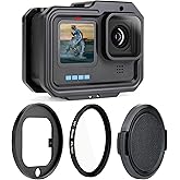 GEPULY Aluminum Frame Case for GoPro 13 12 11 10 9 - Magnetic Fingers Protective Video Cage Side Open Housing Case with 52mm UV Lens Filter&Detachable Filter Base for Go Pro Accessories