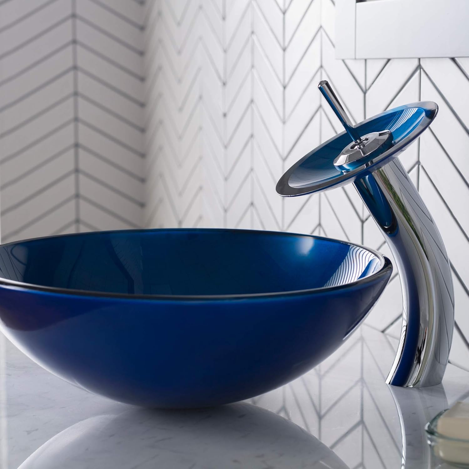 Kraus C Gv 204 12mm 10ch Irruption Blue Glass Vessel Sink And