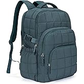 CLUCI 17.3 Inch Laptop Backpack for Women, Anti Theft Travel Backpack, Puffer Quilted Work Backpack, Water Resistant College Bookbag, Carry on backpack with RFID(Green)