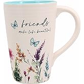 Pavilion Gift Company - Friends-17 ounce Cup, Floral Pattern Coffee Mug, Butterfly Coffee Cup, Spring Summer Kitchen Ideas, Friend Gifts Microwave & Dishwasher Safe, 1 Count, Cream
