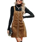 CUPSHE Faux Suede Mini Fall Dresses for Women Square Neck Pull Ring Zipper Front Pockets Wide Straps Casual Autumn Dress