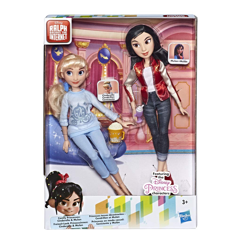 Disney Princess Ralph Breaks the Internet Movie Dolls, Cinderella and Mulan Dolls with Comfy Clothes and Accessories, E7414ES0