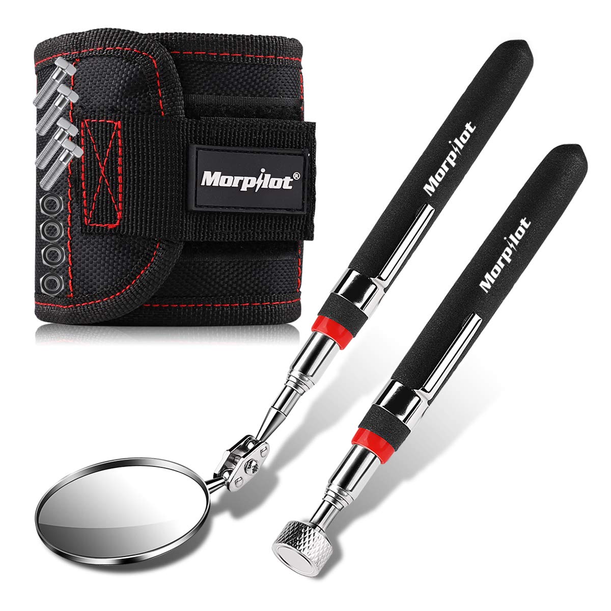 3 Piezas de Herramientas Pick up, morpilot Recogedor Magnético, Espejo Redondo Telescópico y Pulsera Magnética con 15 imanes Herramientas Pequeñas de Trabajos, casa, garaje, patio y oficina
