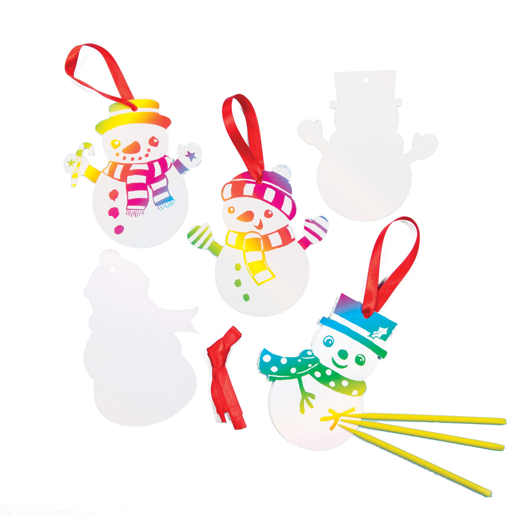 Baker Ross Snowman Scratch Art Decorations Pack of 10 - Christmas Decoration Craft Kit for Kids, Festive Craft Activities for Children (EF410)