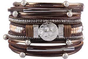 GelConnie Leather Wrap Bracelet Boho Cuff Bracelets Crystal Leather Bracelet Magnetic Multi Strand Bracelets Bohemian Bracelet Leather Wristbands Bangle Jewelry for Women Teen Wife Mother