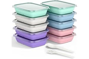 XGXN Bento Lunch Box Set of 10 - Colorful Meal Prep Containers for Kids and Adults - Microwave Safe, BPA-Free, Lunch Containers Perfect for School, Picnics, or Work (Wheat(P/G/B/P/W))