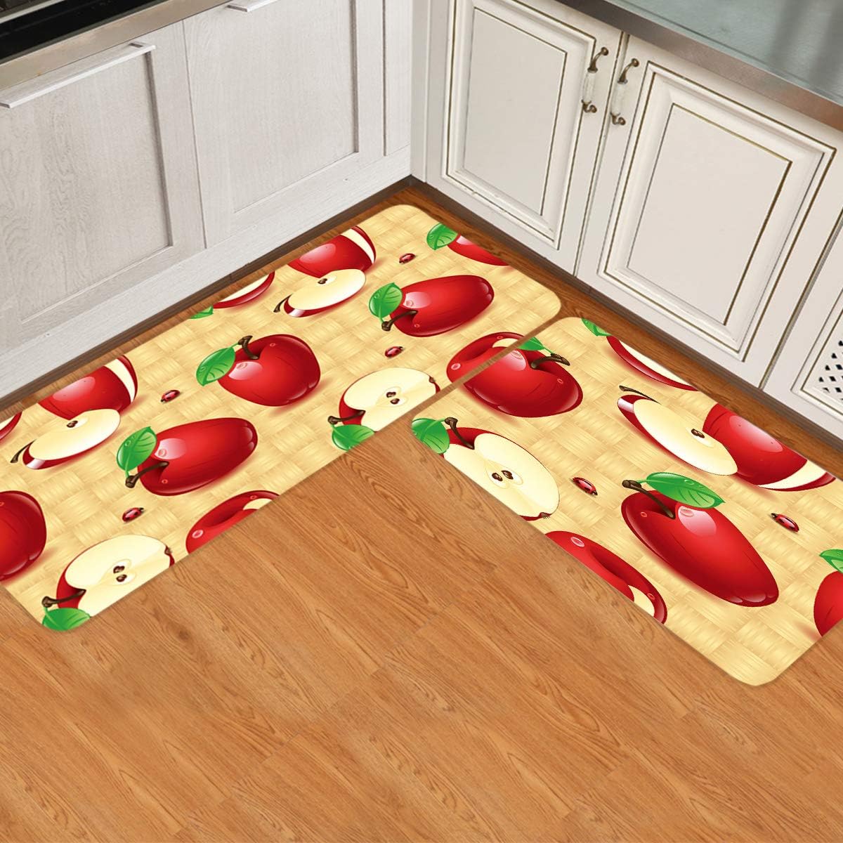 Gsypo Red Apples Kitchen Rugs Set 2 Pieces, Non Slip Comfort Standing Floor Mat, Entryway Doormat Water Absorbent Washable Runner 16