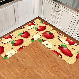 Gsypo Red Apples Kitchen Rugs Set 2 Pieces, Non Slip Comfort Standing Floor Mat, Entryway Doormat Water Absorbent Washable Runner 16