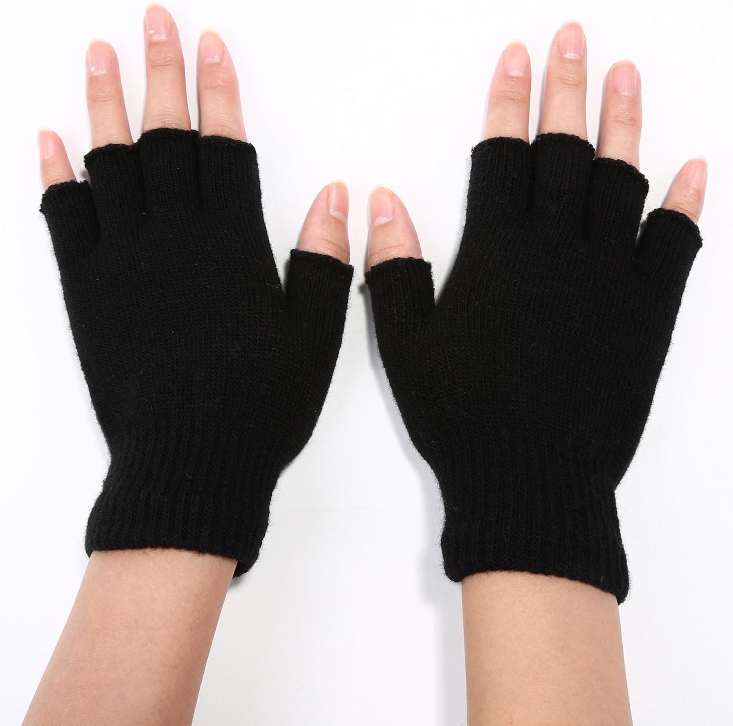 Satinior 2 Pair Black Half Finger Gloves Unisex Winter Stretchy Knit Fingerless Gloves, Common Size at  Men’s Clothing store