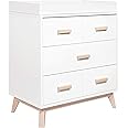 Babyletto Scoot 3-Drawer Changer Dresser with Removable Changing Tray in White and Washed Natural, Greenguard Gold Certified