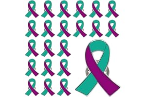 JOIXY 25/50/100/200pcs Metal enamel Suicide Prevention Awareness Ribbon Pin Bulk Purple Teal Ribbon Lapel Pins Sexual Assault Awareness brooch Pin Public Charity Campaign Supplies