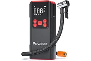 Tire Inflator Portable Air Compressor Povasee 150PSI Portable Air Pump for Car Tires Portable Air Compressor with LCD Display,Flashlight, 2X Tire Pump Faster suit for Cars Bikes Motorcycle Ball