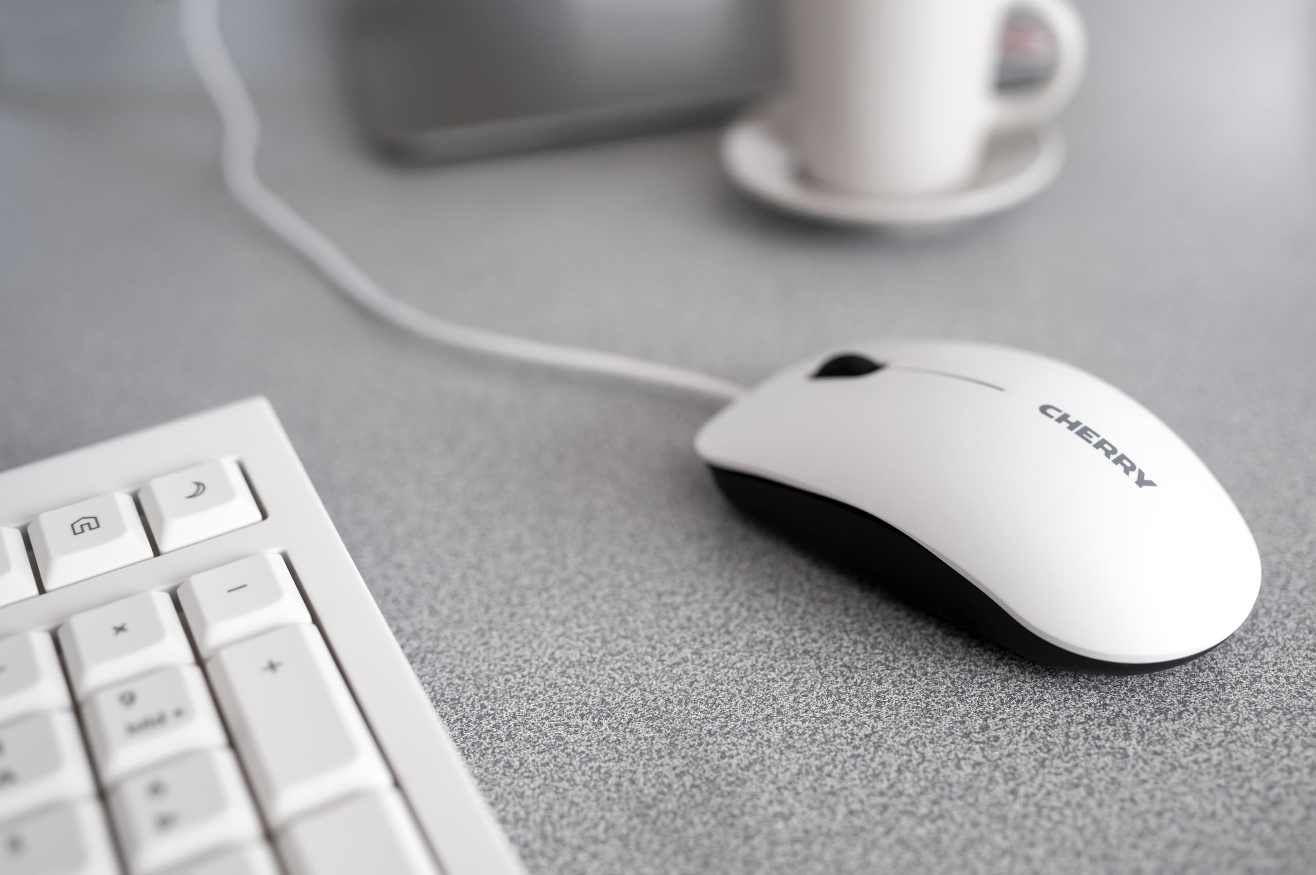 CHERRY MC 1000, Kabelgebundene Office-Maus, Optischer Sensor (1.200 DPI), 3 Tasten, Symmetrisches Design für Links- & Rechtshänder, GS-Zertifizierung, Weiß-Grau 4
