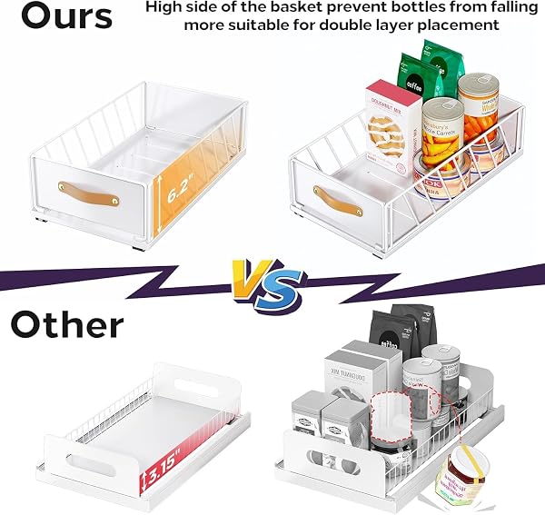 PULL OUT CABINET ORGANIZER FIXED WITH ADHESIVE NANO FILM,HEAVY DUTY SLIDE OUT PANTRY SHELVES DRAWER STORAGE,SLIDING MESH CABINET BASKET WITH HANDLE FOR KITCHEN, BATHROOM,HOME, 15.8″W X 21″D X6.2″H