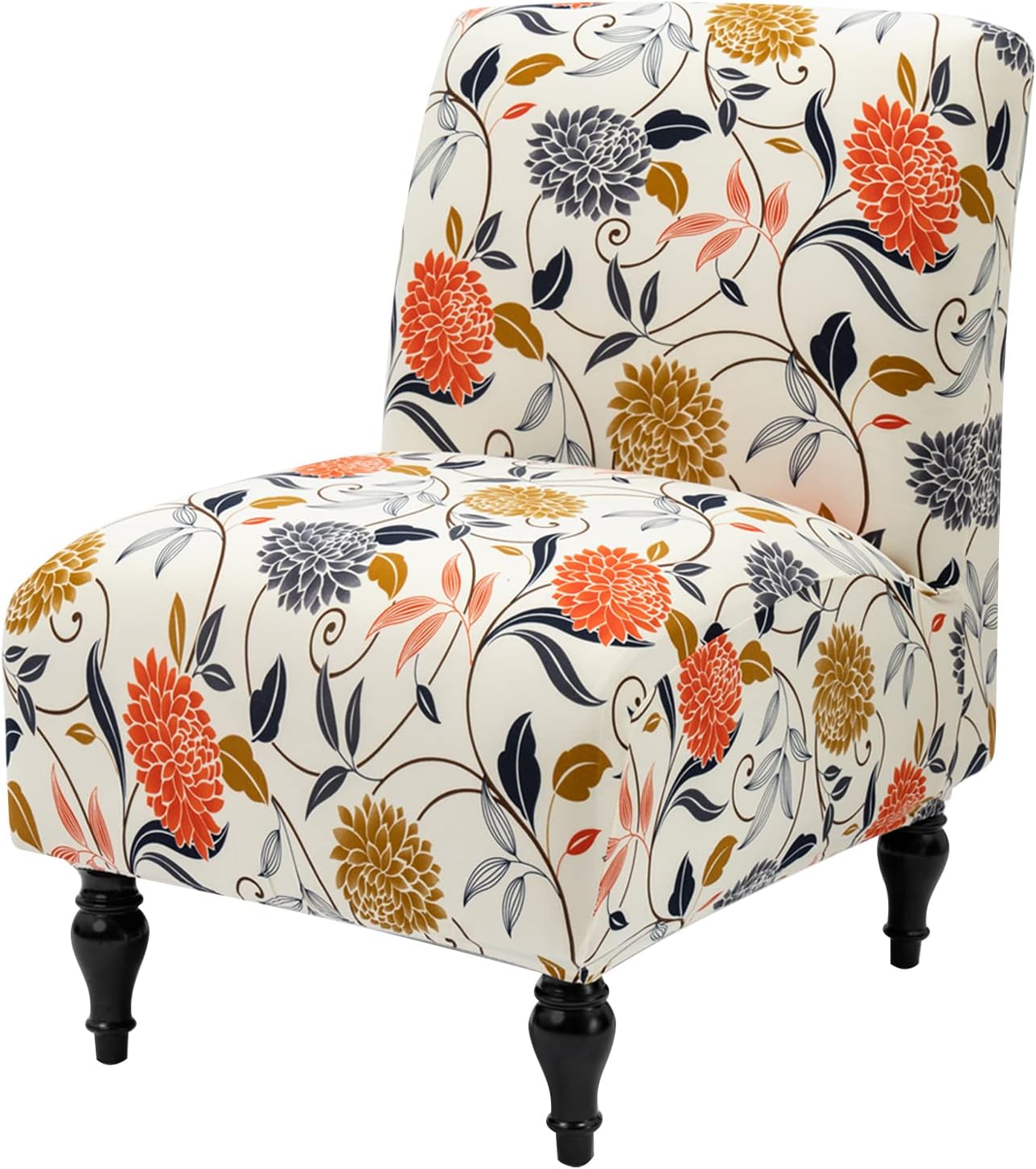 Slipcovers - Iauddy Armless Accent Slipper Chair Cover Slipcover,Stretch Spandex Printed Removable Non-Slip Silp Cover for Accent Chair Without Arms Furniture Protector for Living Dining Room(Beige/Orange, 1)