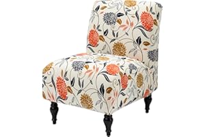 Iauddy Armless Accent Slipper Chair Cover Slipcover,Stretch Spandex Printed Removable Non-Slip Silp Cover for Accent Chair Without Arms Furniture Protector for Living Dining Room(Beige/Orange, 1)
