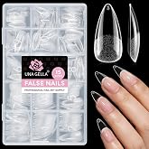 UNA GELLA Stiletto Gel Nail Tips Medium 15 Sizes Pre-Etched Clear Tips | 300PCS Easy DIY Salon Stiletto Almond Press On Nails Snug Fit Full False Fake Nail Extensions Long-Lasting Hold