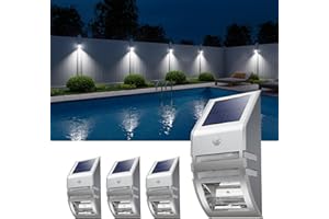 ROOPURE 4 Pack Solar Wall Lights, Stainless Steels Outdoor Waterproof Motion Sensor Modern Metal Lamps for Fence, Deck, Post, Stair, Front Porch, Dock, Patio, Yard, House Siding, Convenient Security Lighting