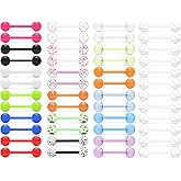 Prjndjw 48Pcs 14G 16mm 14MM Glow in Dark Tongue Nipple Ring Plastic Flexible Acrylic Straight Barbell Body Piercing Jewelry for Women Men Tongue NIppie piercings