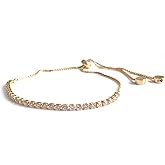 Rhinestone Bolo Bracelets for Women 18k Gold Plated Chain Adjustable