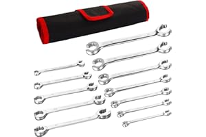 BILITOOLS 12-Piece Flare Nut Wrench Set metric & standard, 12-Point Line Wrench Set 6 to 21mm & 1/4" to 7/8", Cr-V Steel