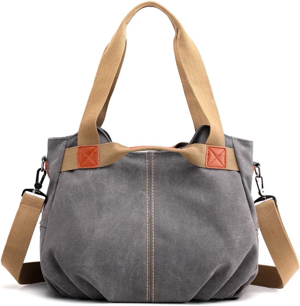 Luo-heng Women's Ladies Shoulder Hobo Tote Bag Casual Vintage Crossbody Canvas Daily Purse Top Handle Shopper Handbag