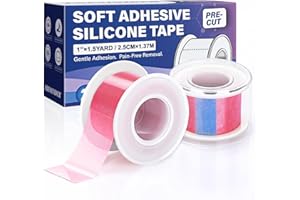 FRESINIDER Silicone Tape 1" x 1.5 Yard Pink 2 Rolls for Sensitive Skin, Pre-Cut Waterproof Medical Tape, Gentle Adhesive for Wound Care, Surgical Sites, Infants and Elderly