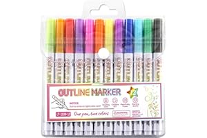 Outline Markers - 12 Color Double Line Outline Markers, Squiggles Shimmer Markerss Set | Permanent Art Craft Supplies | Metal