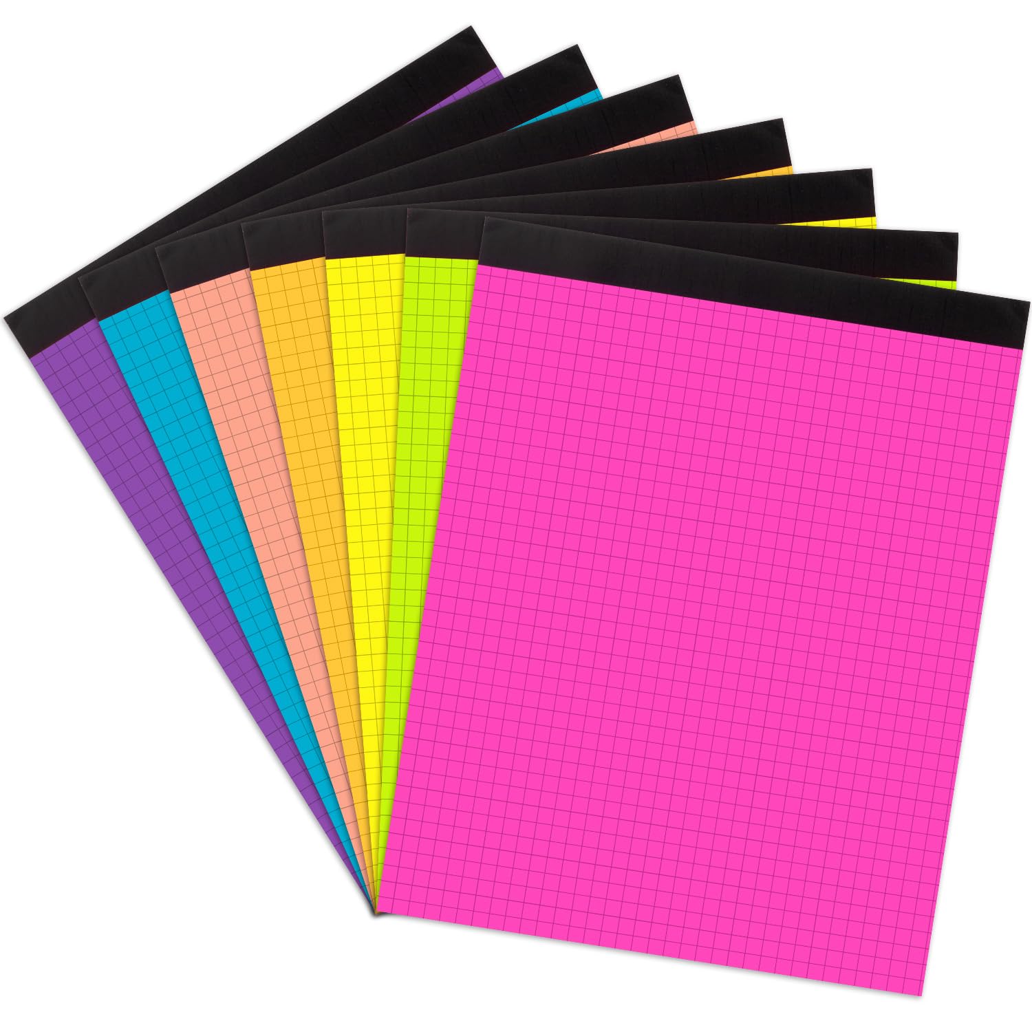Photo 1 of Colored Graph Paper Pad 8.5 x 11 Inches 7 Pack,30 Sheets Grid Notebook 4x4 Graph Ruled 7 Colors High Brightness Neon Pads Easy Tears Off 75 GSM/19 LB Paper for School,College,Office,Business