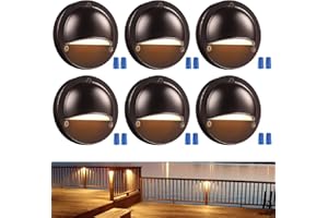 LEONLITE LED Low Voltage Deck Lights, 170LM 4.09inch Landscape Step Railing Fence Light, 12-36V AC/DC, Die-cast Aluminum Housing & Frosted Glass Lens, UL Listed Cord, Brown, 3000K Warm White, 6 Pack