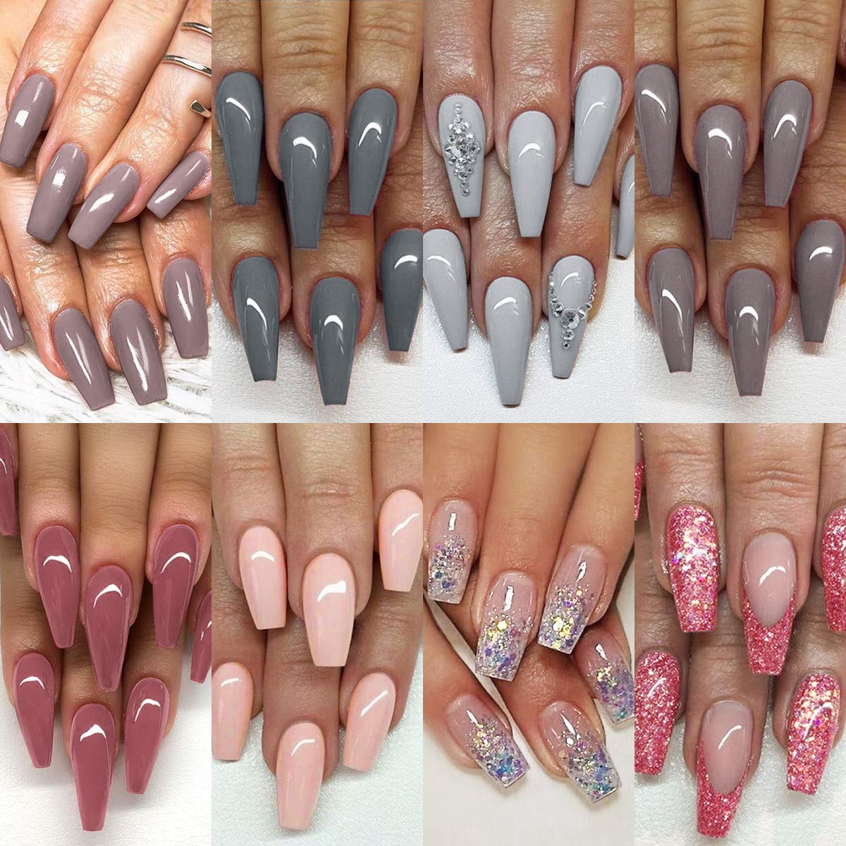 Poly Nail Gel Kit with Lamp Nail Extension Gel Kit by Modelones- 8 Colors Pot Gels + 3 Colors Polly Jell Nail Kit Gel Acrylic Nail Kit, ALL-IN-ONE French Salon Kit Gel Manicure Kit Nude Gray Series : Beauty