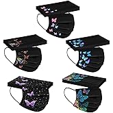 YUGYUJ 50Pcs Black Face Mask Adult Breathable Mask Butterfly Protective 3Ply Earloop Face Mask for Men Women