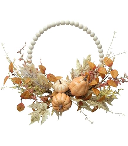 Couronne D'automne Tournesols Et Citrouilles 61cm - Artificielle, Avec Pommes De Pin, Baies, Nœud Rayé