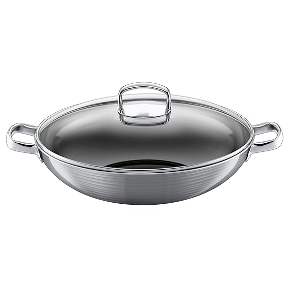 Silit Vision Wok Ø 36 cm mit Glasdeckel, Silargan Funktionskeramik, Schüttrand, induktionsgeeignet, spülmaschinengeeignet, gr