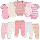 BIGBIGKISS Baby Bodysuit and Pant Set 10 Pack Cotton Newborn Baby Boy Girl Clothes Outfits