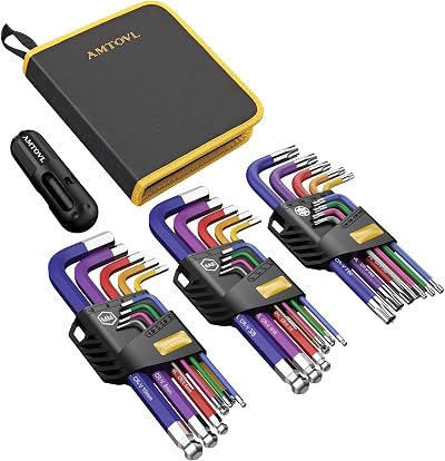 AMTOVL 27Pcs Hex Keys Set Ball End Long/Short Arm Torque Handle with Color