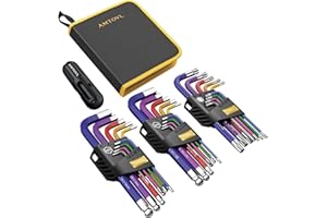 AMTOVL 27PCS Allen Key Set - Metric & SAE Allen Wrench Set, Extra Long Ball & Star End Hex Keys with T-Handle & Color Coding 