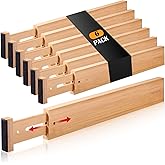 Fabsome Drawer Divider 6 Pack, Bamboo Kitchen Dividers Organizers Adjustable 17''-22'', Wooden Dresser Separators for Nursery Organization Clothes Socks Underwear Baby Clothing, with Soft Foam Ends