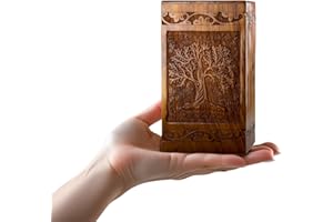 INTAJ Tree of Life Wooden Urn for Human Ashes, 20lbs Capacity, Suitable for Burial for Men, Women, Mom, Dad - Mini Rosewood Keepsake Cremation Urn for Ashes Handcrafted