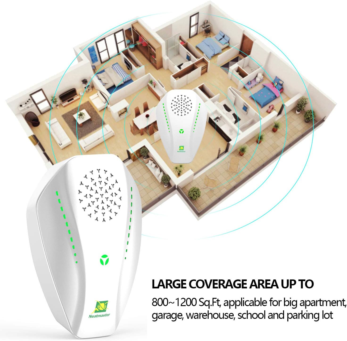 Neatmaster Ultrasonic Pest Repeller Electronic Plug in Indoor Pest Repellent, Pest Control for Home, Office, Warehouse, Hotel (White) : Garden & Outdoor