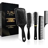 DUAIU Hair Brush Set, 5Pcs Paddle Hairbrush for Men and Women, Round Quiff/Nine-Row/Rat Tail/Wide Tooth Styling Comb and Brus
