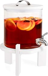 Navaris Glass Drinks Dispenser 5 Litre with Tap Beechwood Stand White view 5