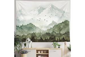 kampdream Mountain Forest Tapestry, Misty Foggy Sage Green Tree Landscape Watercolor Art Wall Tapestries, Nature Scenery Tapestry for Bedroom Living Room Backdrop 44×60 inch