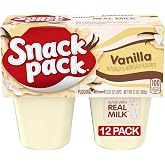 Snack Pack Vanilla Flavored Pudding Cups, 3.25 oz., 4-Count (Pack of 12) | Made with real milk; great for office snacks, lunchbox school snacks; also perfect for an after-dinner sweet treat or dessert